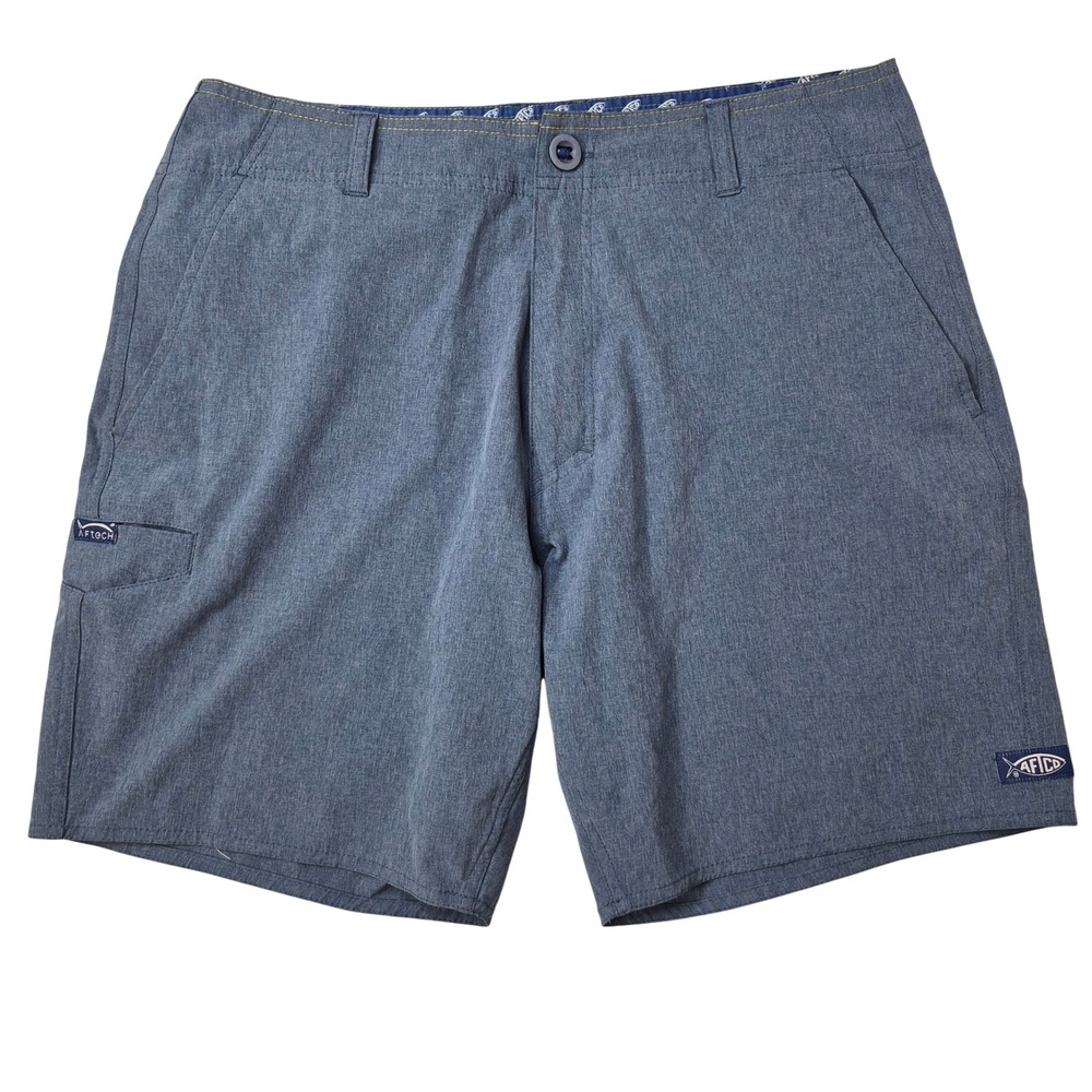 AFTCO AFTECH Fishing Shorts Men 30 Blue Heathered Utility Performance Active